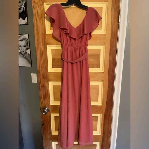 Baltic Born Katya Ruffle Maxi Dress in Rosewood Color (Coral pink) Size XS - Picture 8 of 12